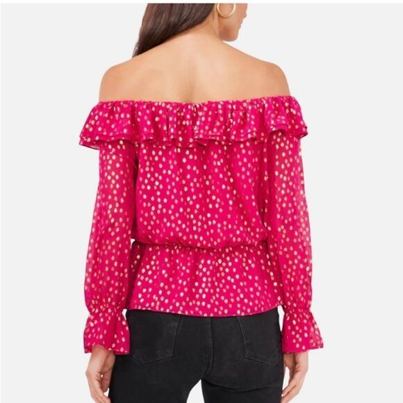 Vince Camuto Womens Foil Chiffon Blouse Pink XS - Picture 3 of 4